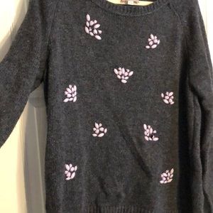 Loft Outlet Charcoal Gray & lavender bead sweater